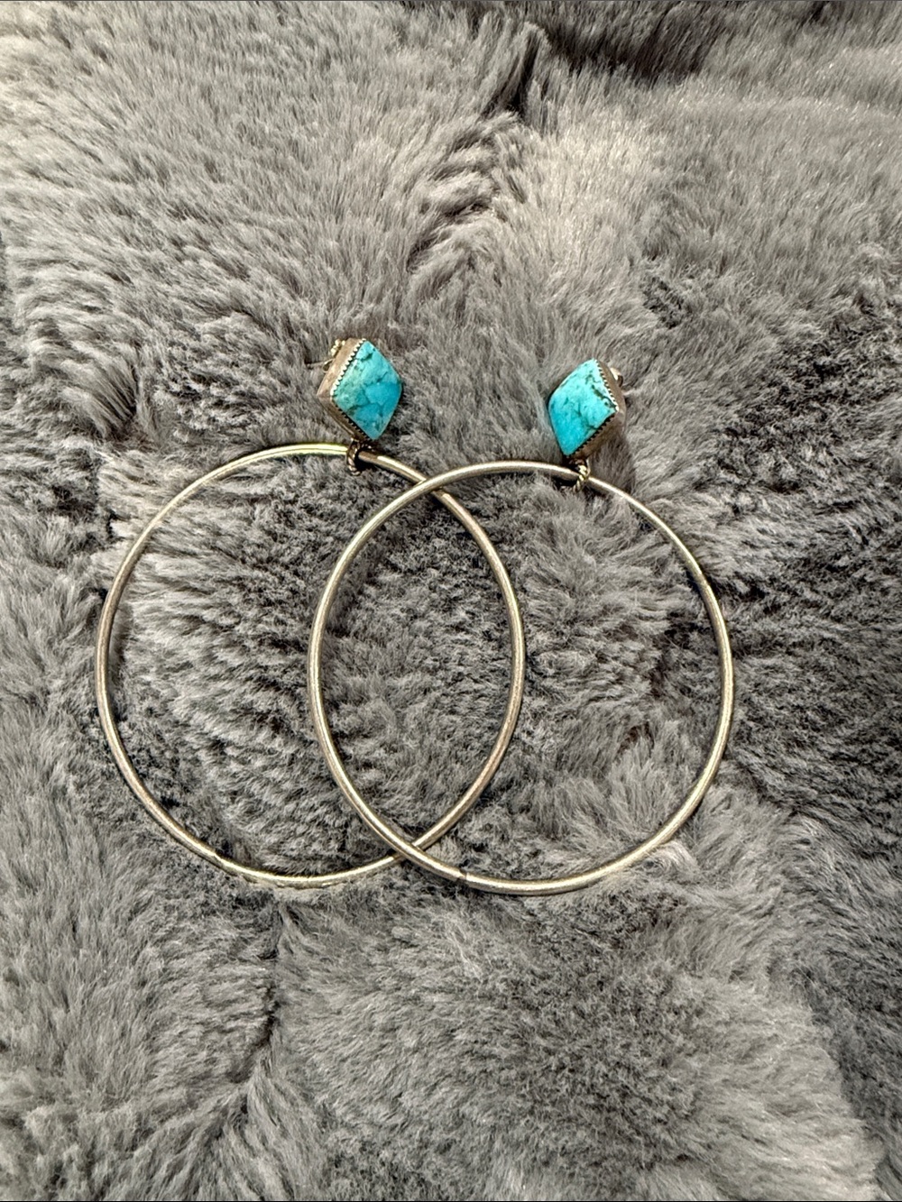 Turquoise Stone Hoop Earrings - Women Jewelry